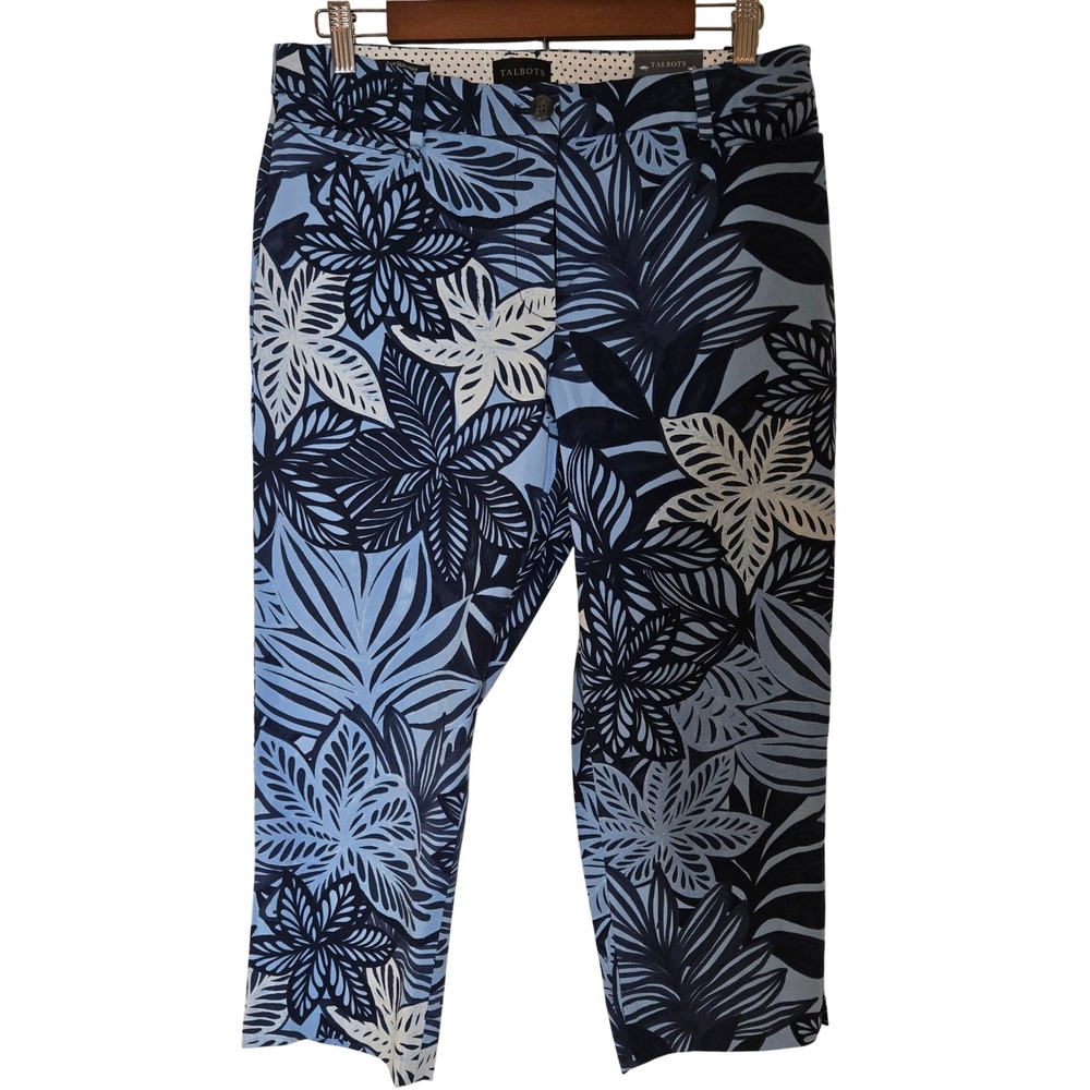 Talbots Slim Leg Perfect Skimmer Blue Tropical‎ Floral Crop Pants Sz 6 NEW